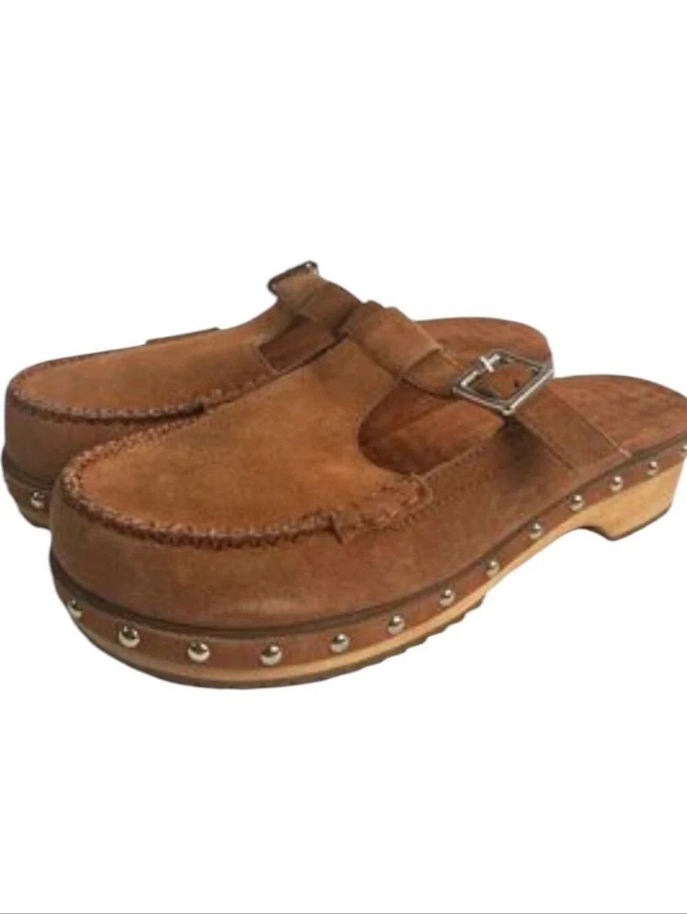 NEW Kelsi Dagger Leather Slide Clogs Brown Stidded Size 5